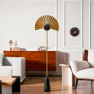 Gilded Fan Floor Lamp-Neutral Decor
