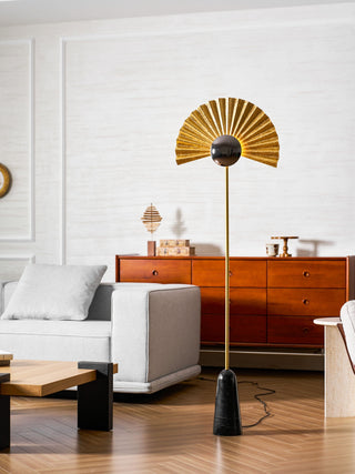 Gilded Fan Floor Lamp-Neutral Decor