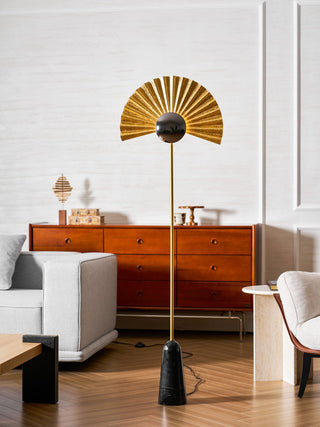 Gilded Fan Floor Lamp-Neutral Decor