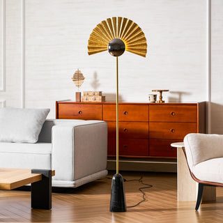 Gilded Fan Floor Lamp-Neutral Decor