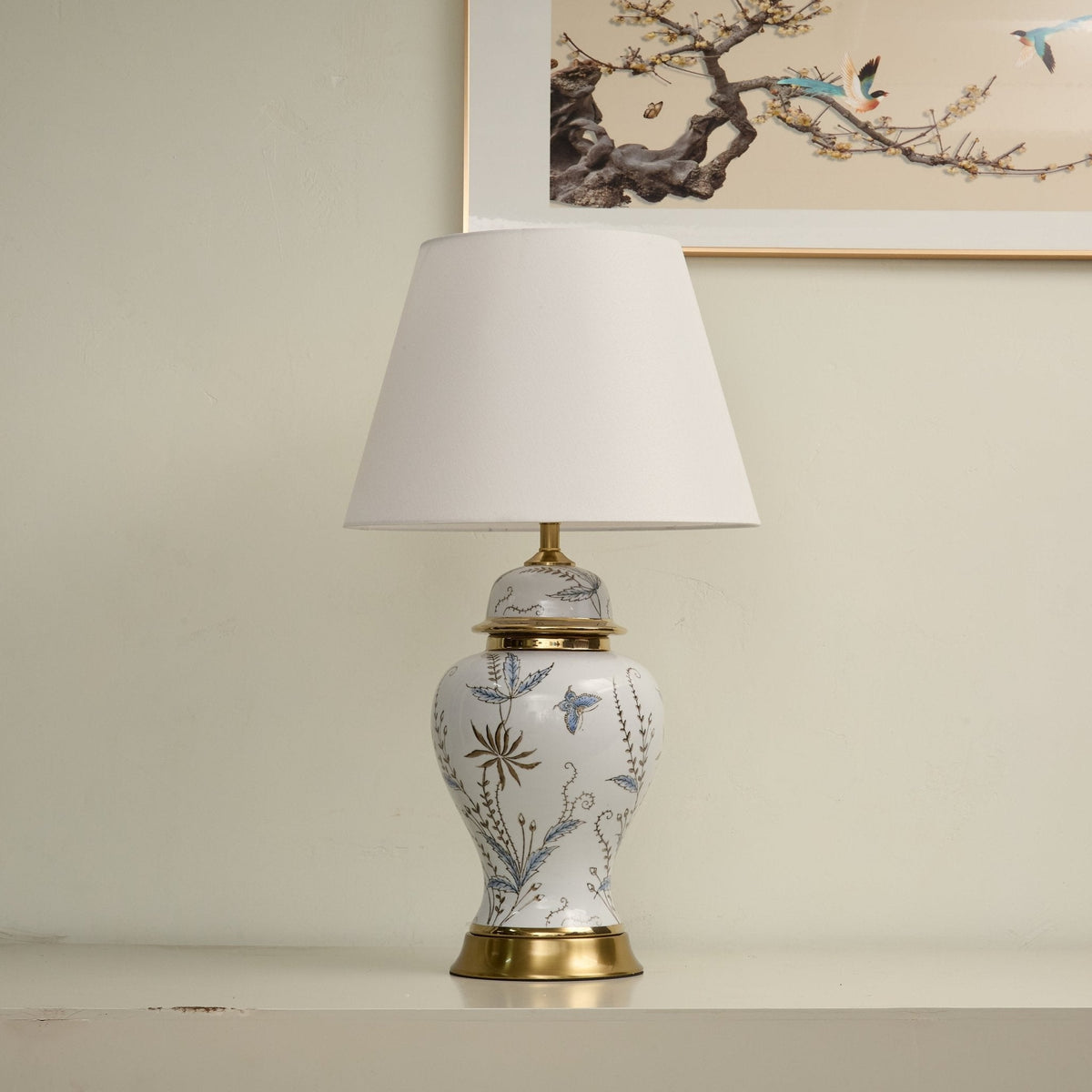 Gilt Accented Ceramic Table Lamp-Neutral Decor