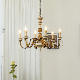 Ivinila Lustre Industriel Vintage En Bois Massif Et Cristal