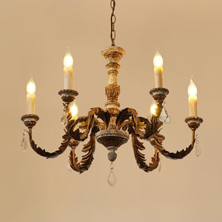 Ivinila Lustre Industriel Vintage En Bois Massif Et Cristal