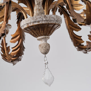 Ivinila Lustre Industriel Vintage En Bois Massif Et Cristal