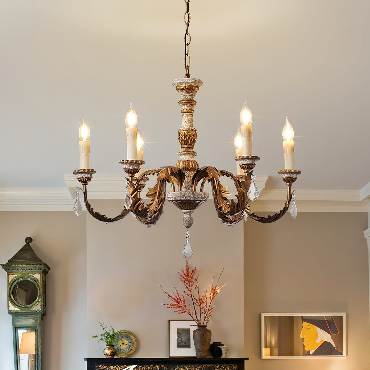 Ivinila Lustre Industriel Vintage En Bois Massif Et Cristal