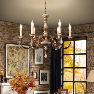 Ivinila Lustre Industriel Vintage En Bois Massif Et Cristal