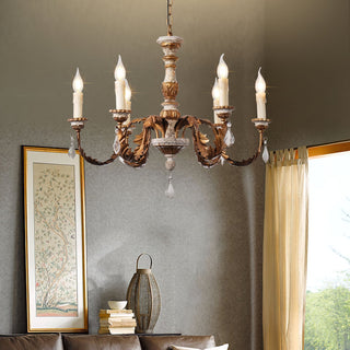 Ivinila Lustre Industriel Vintage En Bois Massif Et Cristal