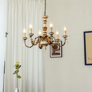 Ivinila Lustre Industriel Vintage En Bois Massif Et Cristal
