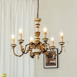 Ivinila Lustre Industriel Vintage En Bois Massif Et Cristal