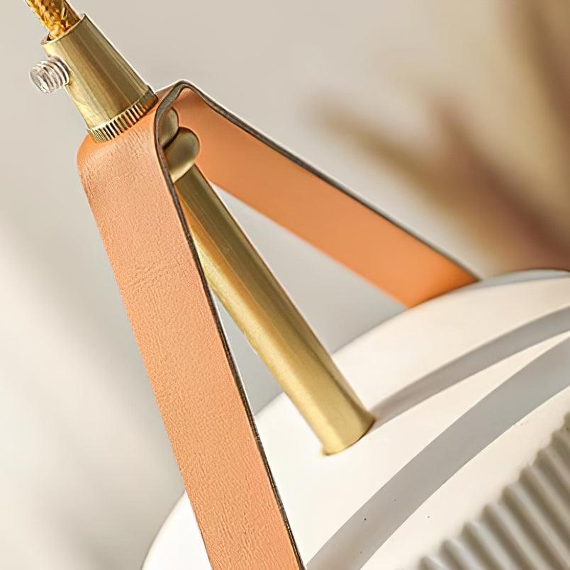 Pendant Lamp Ceramic Ribbed Shade Brass Leather Strap Modern-Neutral Decor