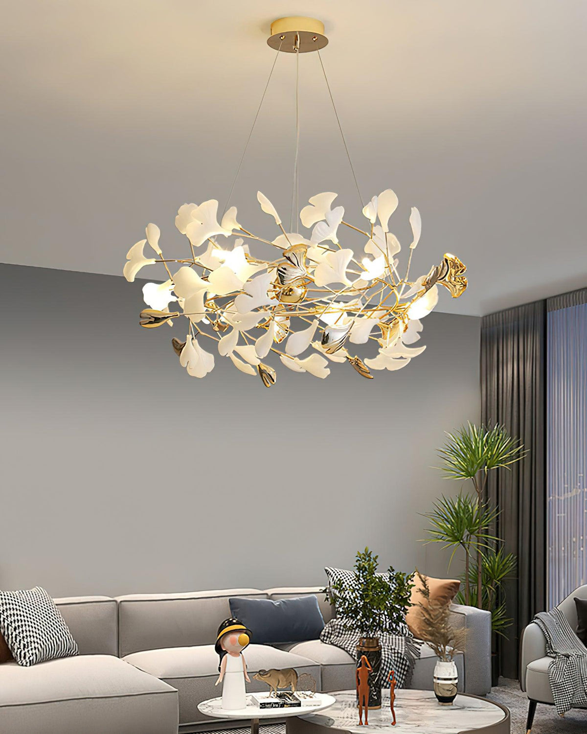 Celetta Lustre Élégant en Céramique Ginkgo