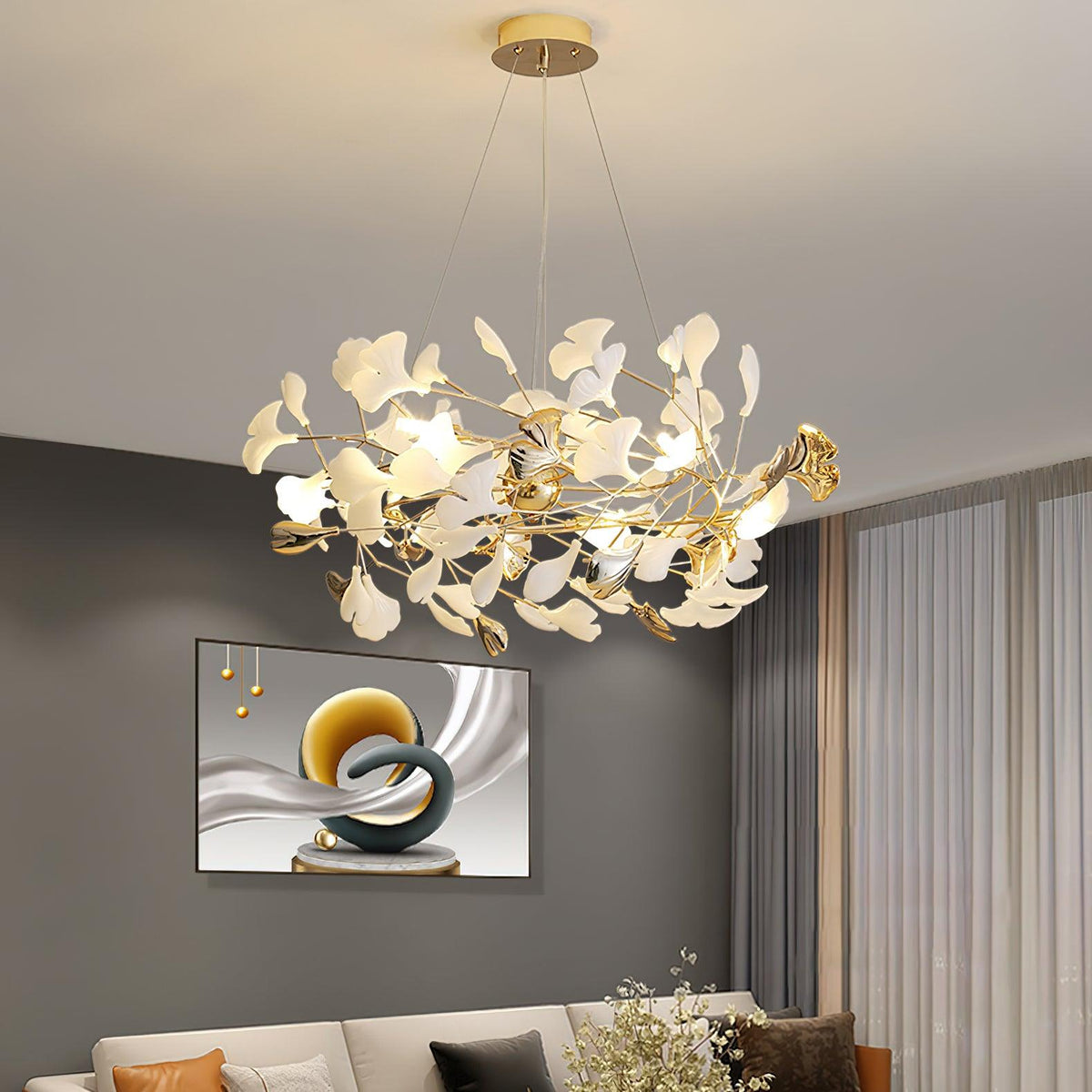 Celetta Lustre Élégant en Céramique Ginkgo