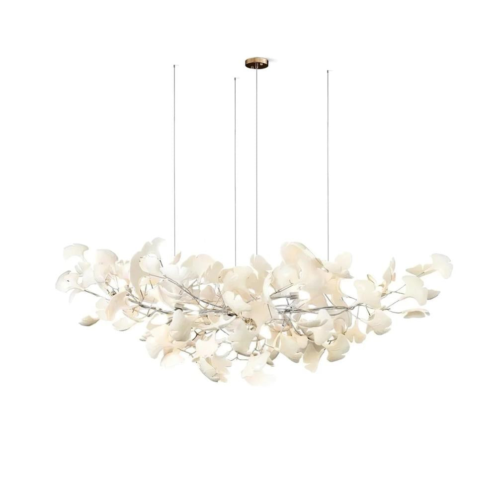 Chandelier White Ceramic Ginkgo Petals Gold-Neutral Decor
