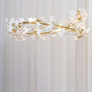 Lustra Suspension Lampe Feuilles de Gingko en Porcelaine Dorée