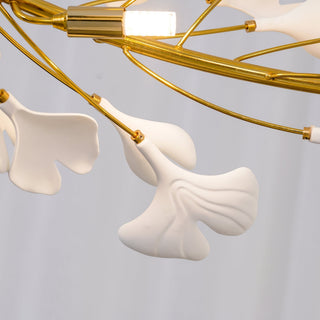 Lustra Suspension Lampe Feuilles de Gingko en Porcelaine Dorée