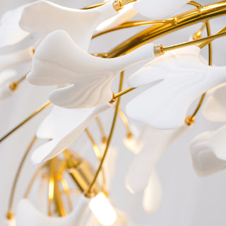 Lustra Suspension Lampe Feuilles de Gingko en Porcelaine Dorée