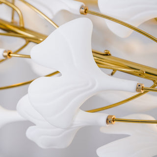 Lustra Suspension Lampe Feuilles de Gingko en Porcelaine Dorée