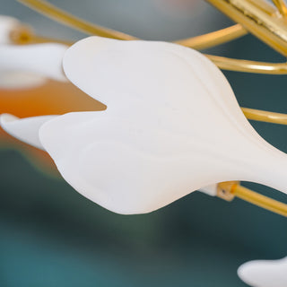 Lustra Suspension Lampe Feuilles de Gingko en Porcelaine Dorée