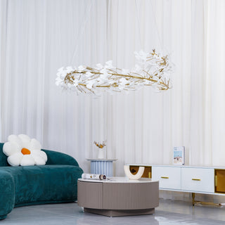 Lustra Suspension Lampe Feuilles de Gingko en Porcelaine Dorée