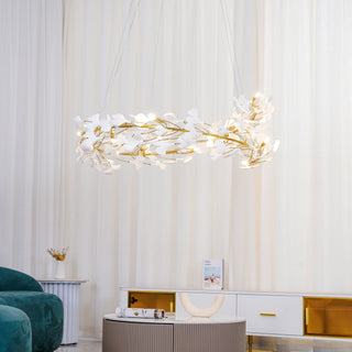 Lustra Suspension Lampe Feuilles de Gingko en Porcelaine Dorée