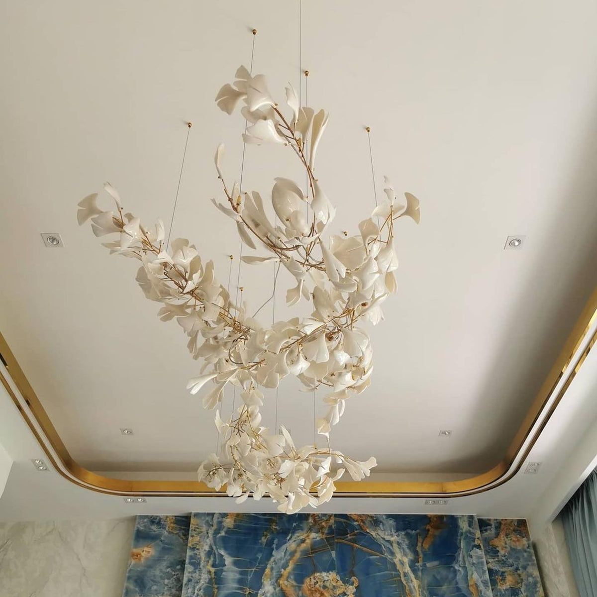 Belilia Lustre en céramique en forme de branche avec feuille de gingko