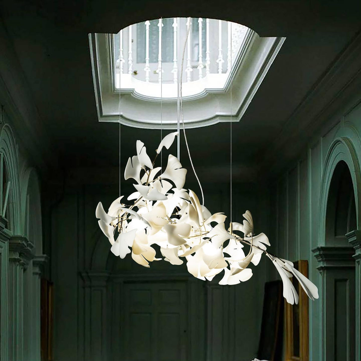 Belilia Lustre en céramique en forme de branche avec feuille de gingko