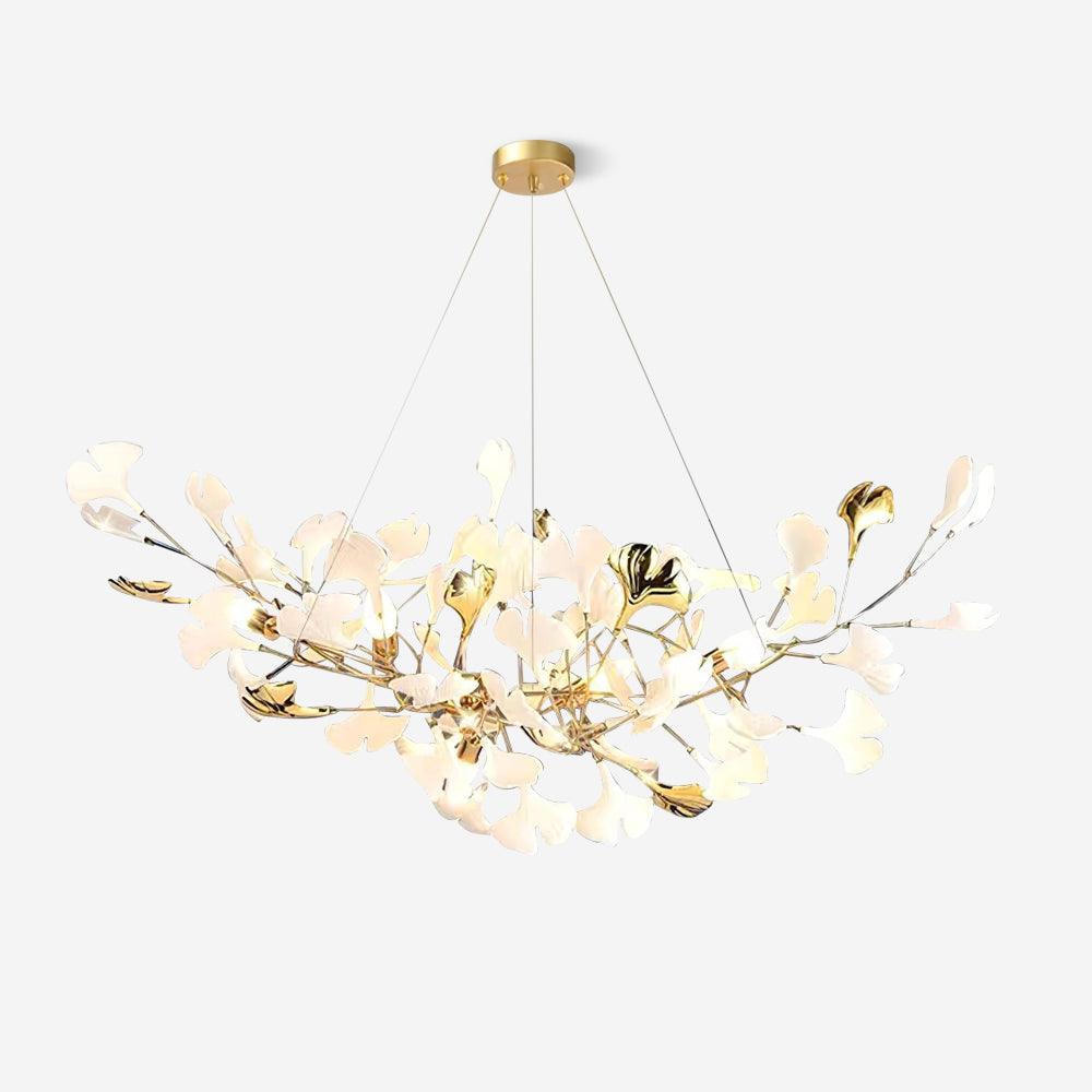 Chandelier White Ceramic Ginkgo Petals Gold-Neutral Decor