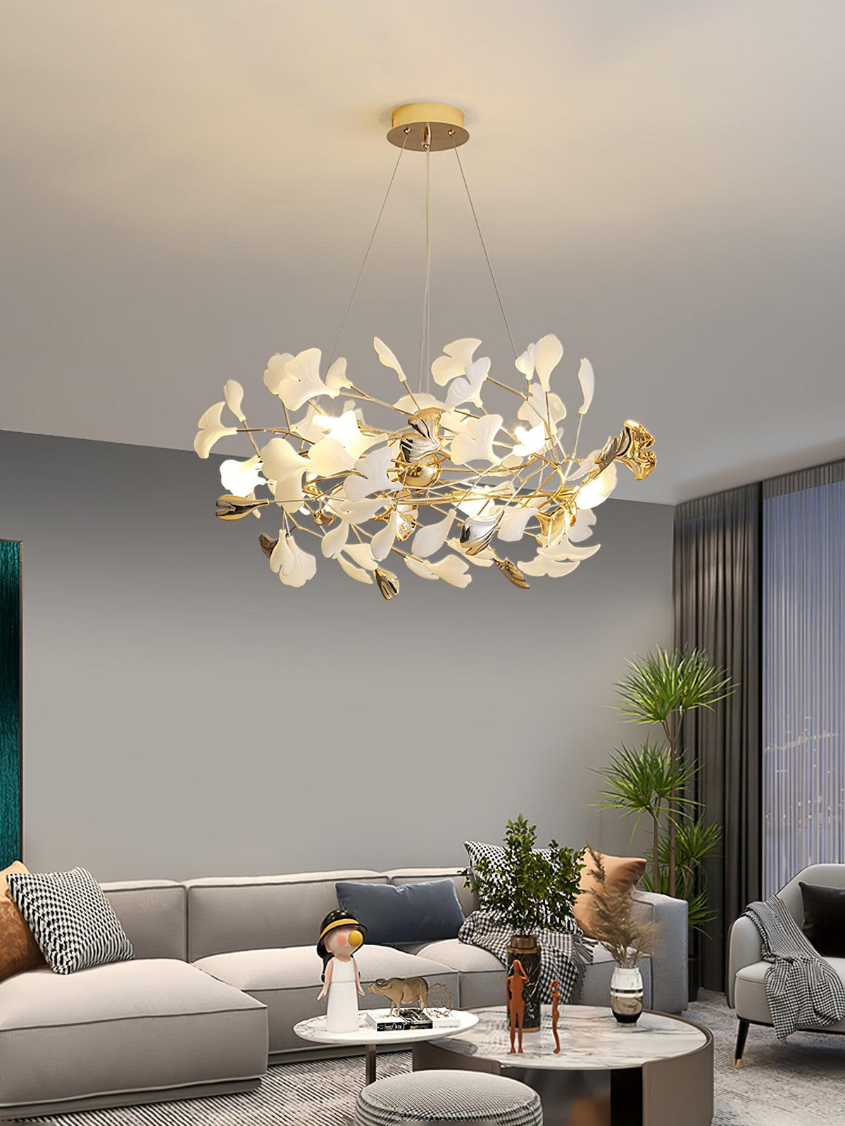 Celetta Lustre Élégant en Céramique Ginkgo