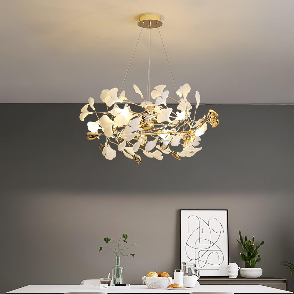 Celetta Lustre Élégant en Céramique Ginkgo