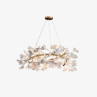 Lustra Suspension Lampe Feuilles de Gingko en Porcelaine Dorée