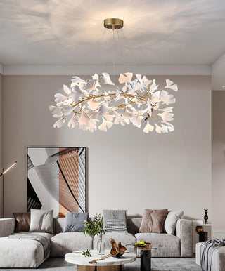 Lustra Suspension Lampe Feuilles de Gingko en Porcelaine Dorée