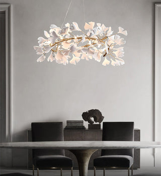 Lustra Suspension Lampe Feuilles de Gingko en Porcelaine Dorée