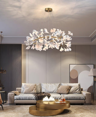 Lustra Suspension Lampe Feuilles de Gingko en Porcelaine Dorée