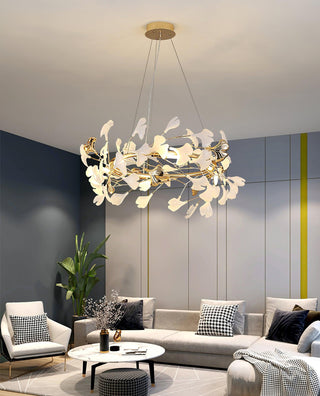 Lustra Suspension Lampe Feuilles de Gingko en Porcelaine Dorée