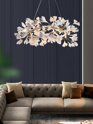 Lustra Suspension Lampe Feuilles de Gingko en Porcelaine Dorée