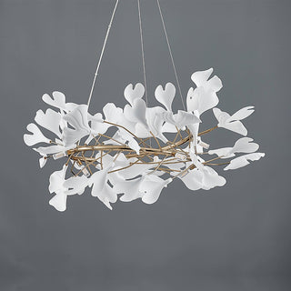 Lustra Suspension Lampe Feuilles de Gingko en Porcelaine Dorée