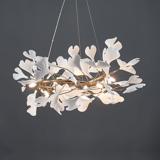 Lustra Suspension Lampe Feuilles de Gingko en Porcelaine Dorée