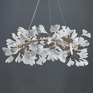 Lustra Suspension Lampe Feuilles de Gingko en Porcelaine Dorée
