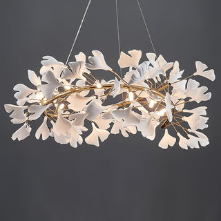 Lustra Suspension Lampe Feuilles de Gingko en Porcelaine Dorée