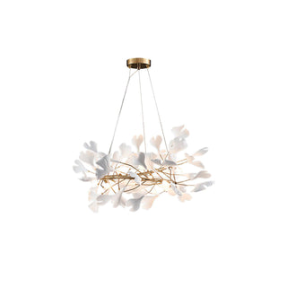 Lustra Suspension Lampe Feuilles de Gingko en Porcelaine Dorée