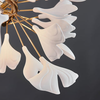 Lustra Suspension Lampe Feuilles de Gingko en Porcelaine Dorée