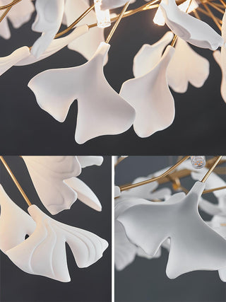 Lustra Suspension Lampe Feuilles de Gingko en Porcelaine Dorée