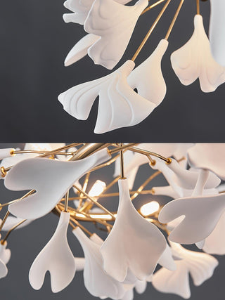 Lustra Suspension Lampe Feuilles de Gingko en Porcelaine Dorée
