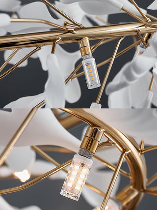 Lustra Suspension Lampe Feuilles de Gingko en Porcelaine Dorée