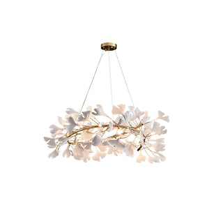Lustra Suspension Lampe Feuilles de Gingko en Porcelaine Dorée