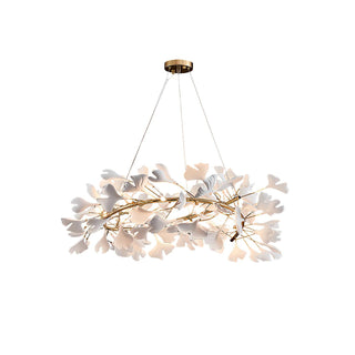 Lustra Suspension Lampe Feuilles de Gingko en Porcelaine Dorée