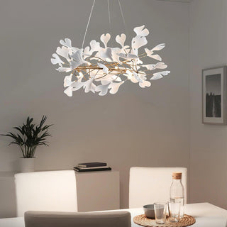 Lustra Suspension Lampe Feuilles de Gingko en Porcelaine Dorée