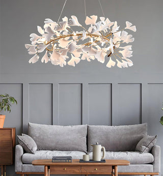 Lustra Suspension Lampe Feuilles de Gingko en Porcelaine Dorée