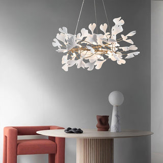 Lustra Suspension Lampe Feuilles de Gingko en Porcelaine Dorée