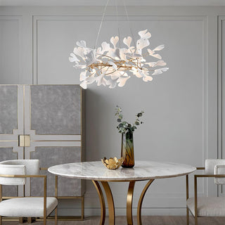 Lustra Suspension Lampe Feuilles de Gingko en Porcelaine Dorée